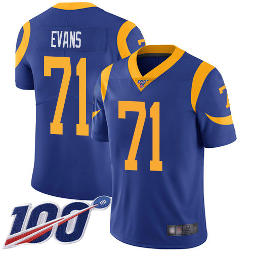 Los Angeles Rams Limited Royal Blue Men Bobby Evans Alternate Jersey NFL Football 71 100th Season Vapor Untouchable